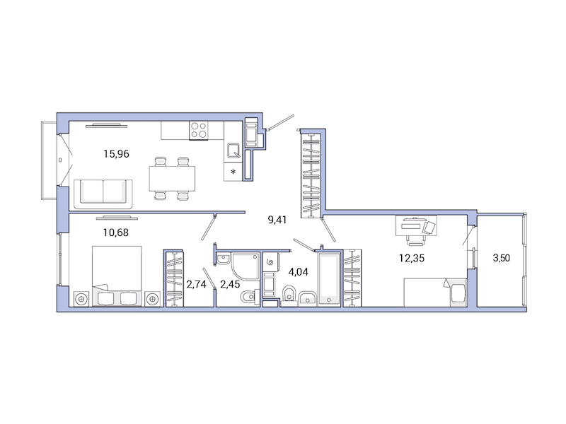 2-комнатная квартира 61.13 м², 5/9 эт., ЖК «Jaanila Drive»